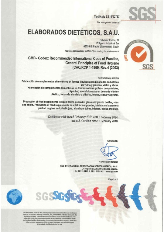GMP ELABORADOS DIETETICOS CERTIFICATE